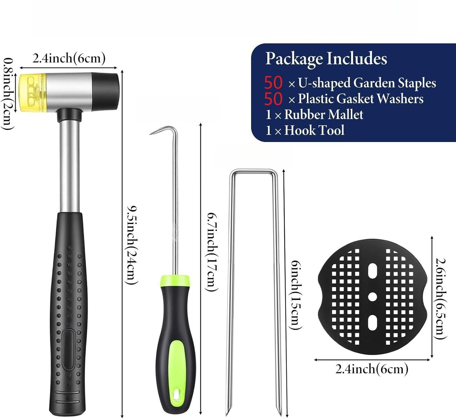 Landscape Fabric Staples Garden Stakes U shaped Galvanized Gasket Pick Hook Rubber Mallet Lawn Nail Weed Barrier Stakes