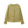 Za Autumn New Women's Clothing Zr European and American Style Foreign Trade Fashion Versatile Round Neck Long Sleeve Single-Breasted Striped Top