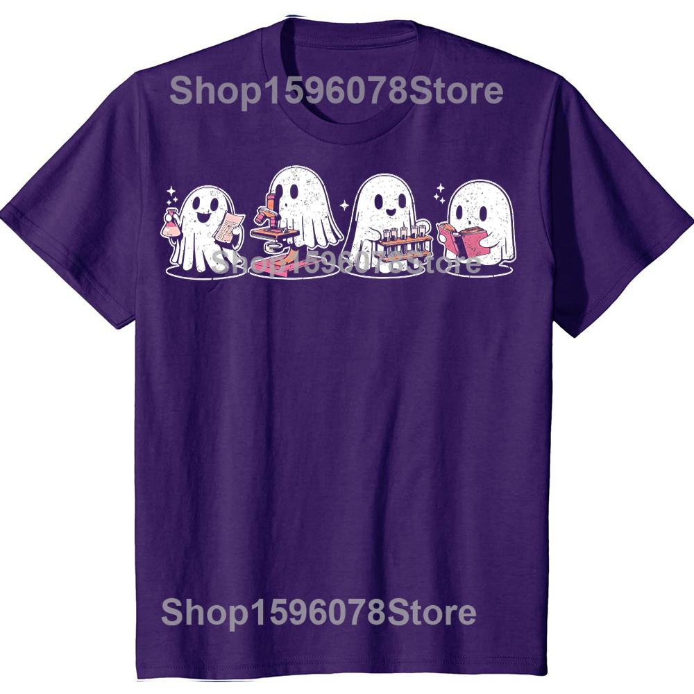 Cute Halloween Science Chemistry Ghost Laboratory Teacher T Shirts Men Cotton Humor Streetwear Short Sleeve Loose Clothing