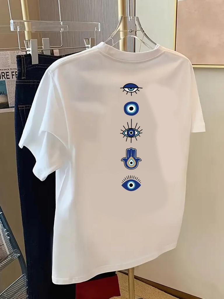 Böser Blick Hamsa Handabdrücke Polyester T-Shirts Sommer Damen Rundhals Oversized T-Shirts Basic Kurzarm Tops Lässige Damenkleidung