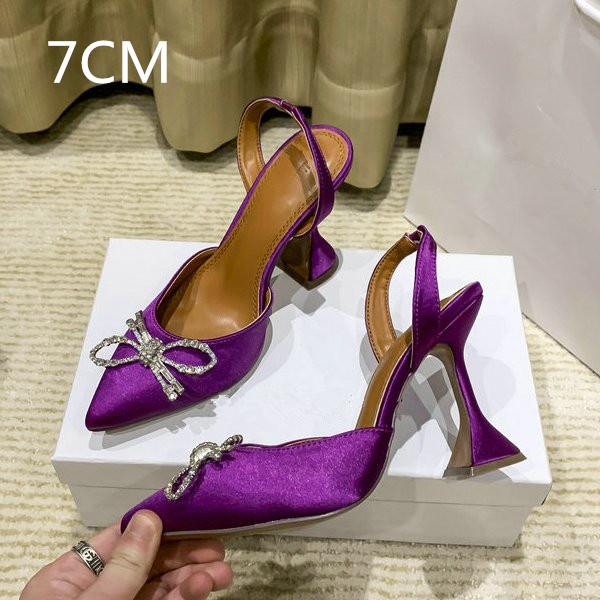 Fashion Pointed Middle And Back Empty Silk Sandals Women'S Net Red With Crystal Bow Stiletto Heels