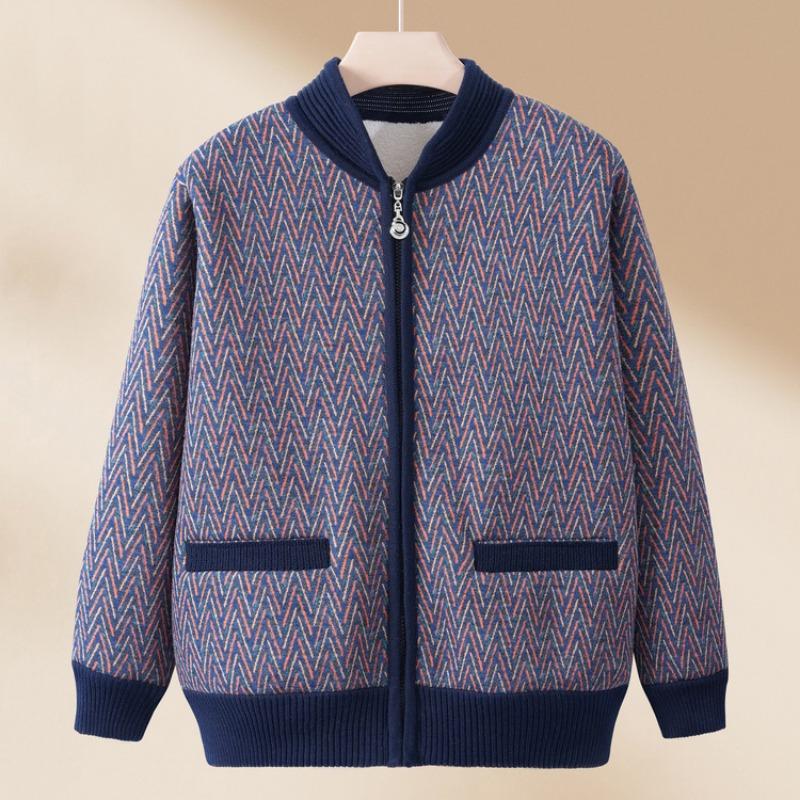 Grandma coat autumn new old man knitted sweater mother cardigan old woman striped top
