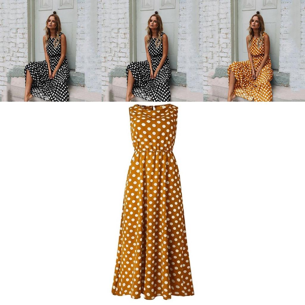 Stylish Womens Sleeveless Polka Dot Maxi Dress Perfect For Summer Beach Holidays