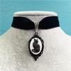 Gothic Black Cat Cameo Pendant Velvet Necklace