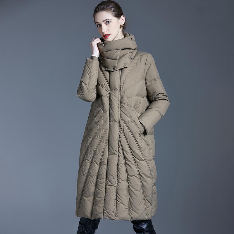 European Station Down Jacket New Winter Clothing Pile Collar Black Medium and Long Thickened Irregular Down Jacket Women's Tide