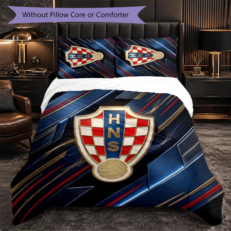 Croatia Football Pattern 3 Pieces Bedding Set Soft Microfiber Duvet Cover with Pillow Cases for Bedroom