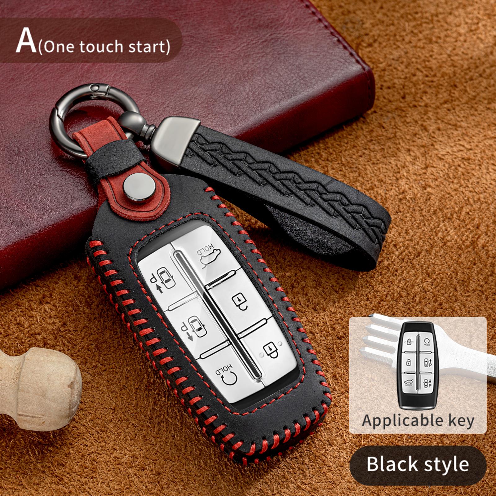 

Leather Car Remote Key Case Fob Cover Shell Fob For Hyundai Genesis G80 GV70 GV80 GV90 2019 2020 2021 2022 Keychain Accessories чорний