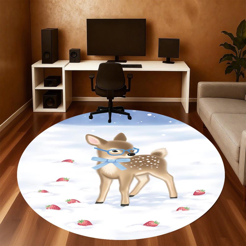 1pc deer strawberry Round Chair mat office Area Rug - Non-Slip, Floor Mat for Office, Bedroom, and Indoor Decor p127154