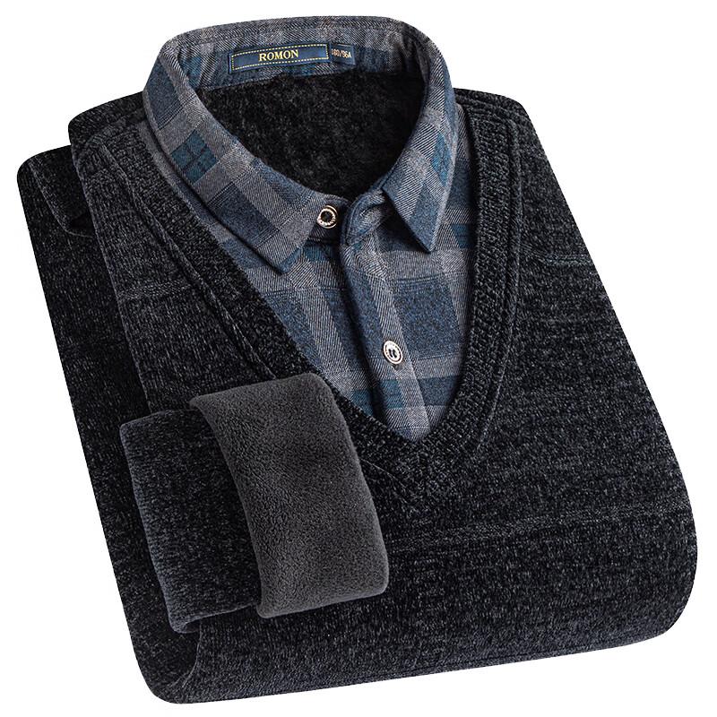 Romon Men s Faux Two-Piece Chenille Knit Sweater XL