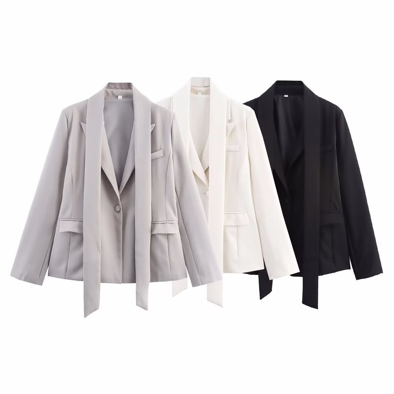 Kaslead New Women Clothes Western Style Versitile Fashion Solid Simple Thin Scarf Lapel Blazers