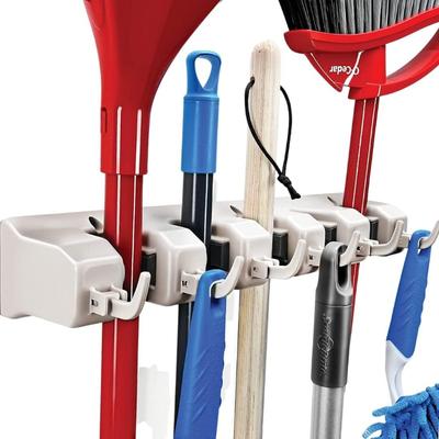 1PACOTE Suporte para Vassoura e Esfregão, Montagem na Parede - Rack de Armazenamento para Ferramentas de Limpeza, Cozinha, Guarda-roupa, Garagem, Lavanderia, Jardinagem