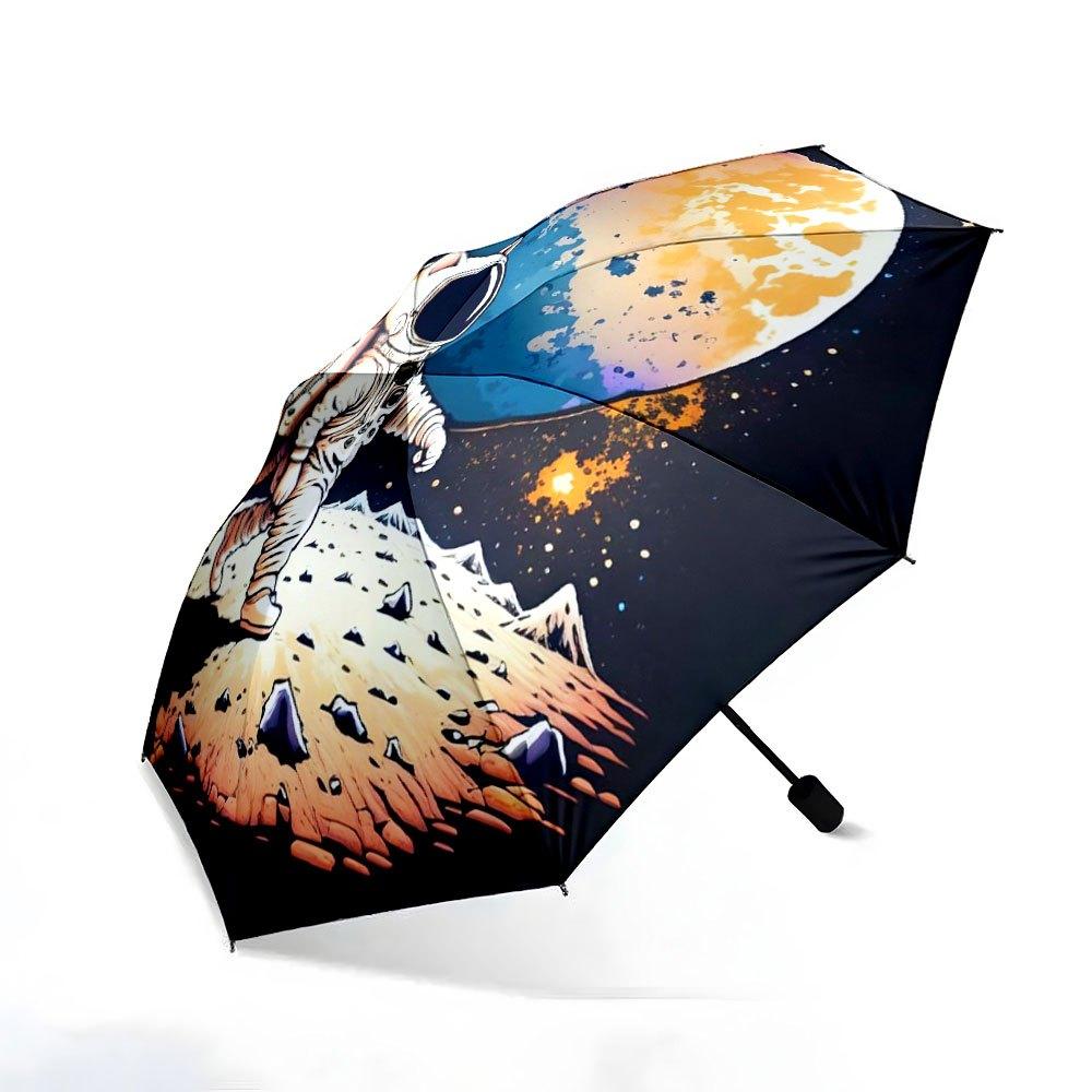 Automatic Open/Close Folding Umbrella with Astronaut Cat - Space-Themed Umbrella, Compact Travel Umbrella with 8-Rib Sturdy Fr