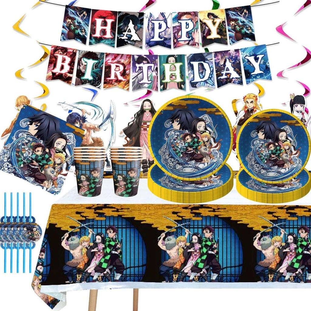 Demon Slayer Theme Birthday Party Supplies, Disposable Tableware, Paper Plates, Boy Birthday Party Decoration Set