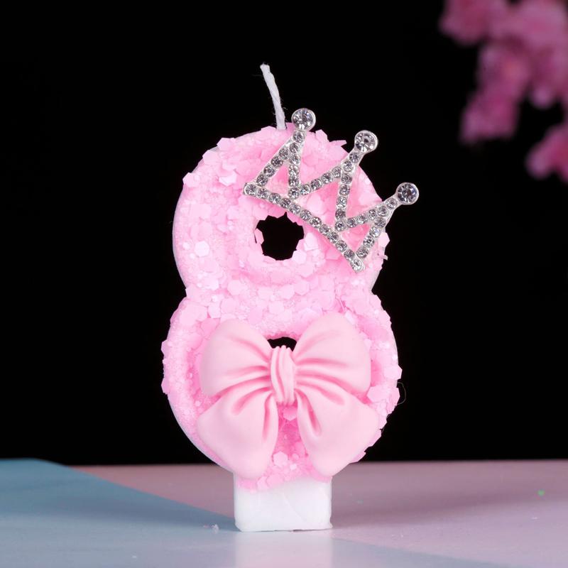 1pc Number Cake Candle Pink Glitter Birthday Candle 0-9 3D Number Candle Cake Topper Birthday Party Cake Decor