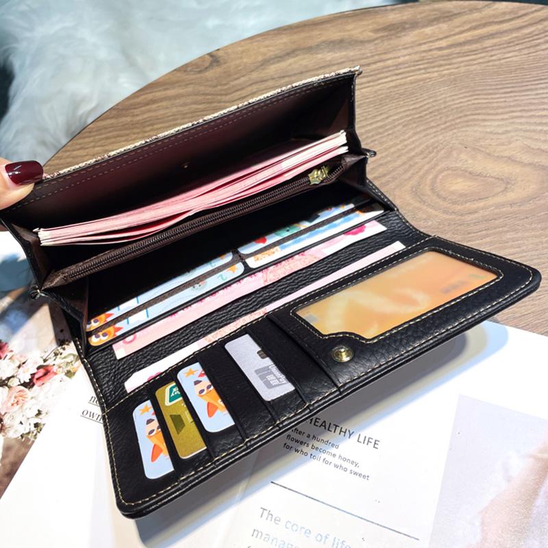 Echtes Leder Damen Geldbörsen Lange Geldbörse Triumphbogen Damen Geldbörse Mit Streifenband Hohe Kapazität Rindsleder Clutch