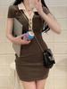 Korean Style Slimming Polo Collar Short Sleeve Bodycon Dress for Women, Summer 2026