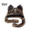 Autumn Fashion Accessory Cute Plush Animal Hat, Furry Cat Ear Headwear, Winter Hat Soft Warm Cap for Halloween Party Costume, Cosplay Accessories