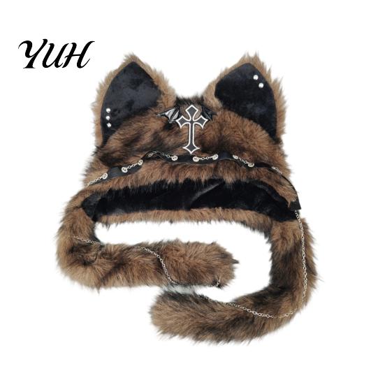 Autumn Fashion Accessory Cute Plush Animal Hat, Furry Cat Ear Headwear, Winter Hat Soft Warm Cap for Halloween Party Costume, Cosplay Accessories