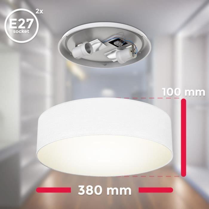 Plafonnier - b.k.licht - rond ø38cm - 2 douilles e27 - design textile - blanc