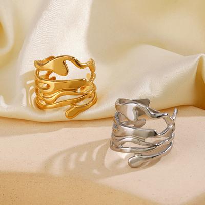 Geometrischer unregelmäßiger geschmolzener Metall-Öffnungsring aus Edelstahl für Damen, hohler cooler Punk-Fingerring, goldene Farbe, silberne Farbe