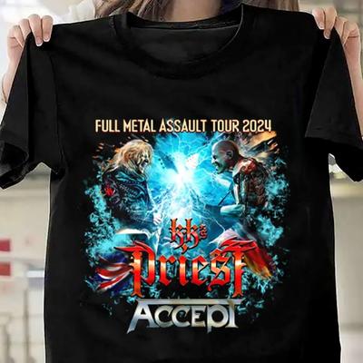 Maglietta Unisex Nera KK's Priest and Accept - Concerto 2024 Tutte le Taglie