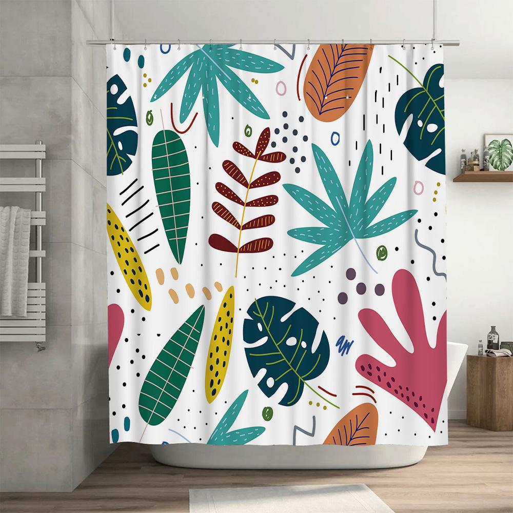 Vibrant Leaves Shower Curtain: Modern Bathroom Decor with Greenery Print Easy Install for Home Bathrooms