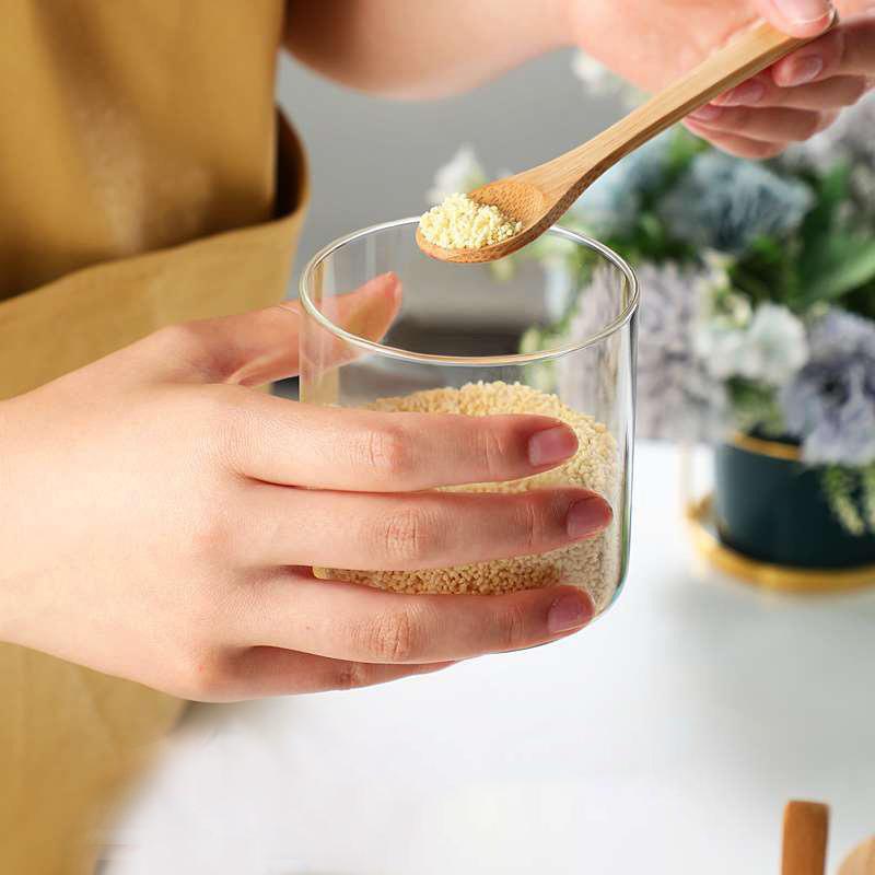 Glass Spice Jars with Bamboo Spoon 3pcs Seasoning Container Set Sugar Salt Pepper Organizer Condiment Bottles with Storage Base