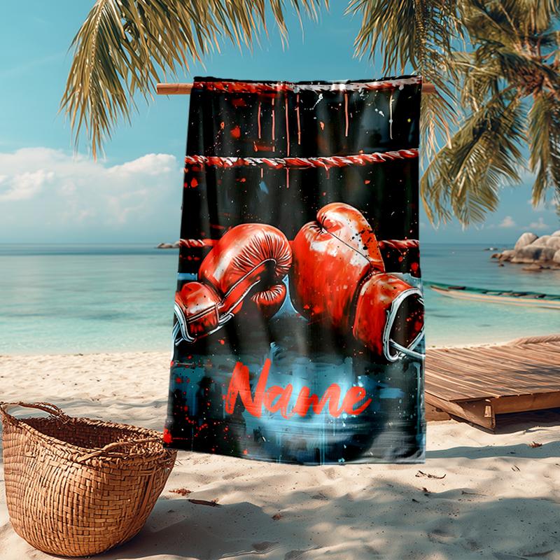 Custom Name Ultra-Soft Beach Towel with boxing Theme,Ideal for Pool - Camping, Diving - Perfect Travel Essential, Vibrant Beach Towel.