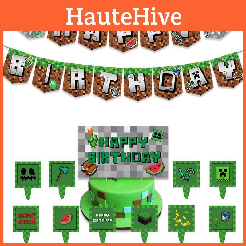 Minecraft Party Birthday Decorations Supplies Happy Birthday Banner Balloons