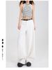 Women's Autumn 2025 Casual White Wide-Leg Pants: High-Waist, Loose, Slimming, Drapey, Floor-Length