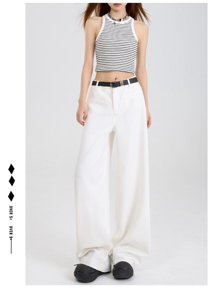 Women's Autumn 2025 Casual White Wide-Leg Pants: High-Waist, Loose, Slimming, Drapey, Floor-Length