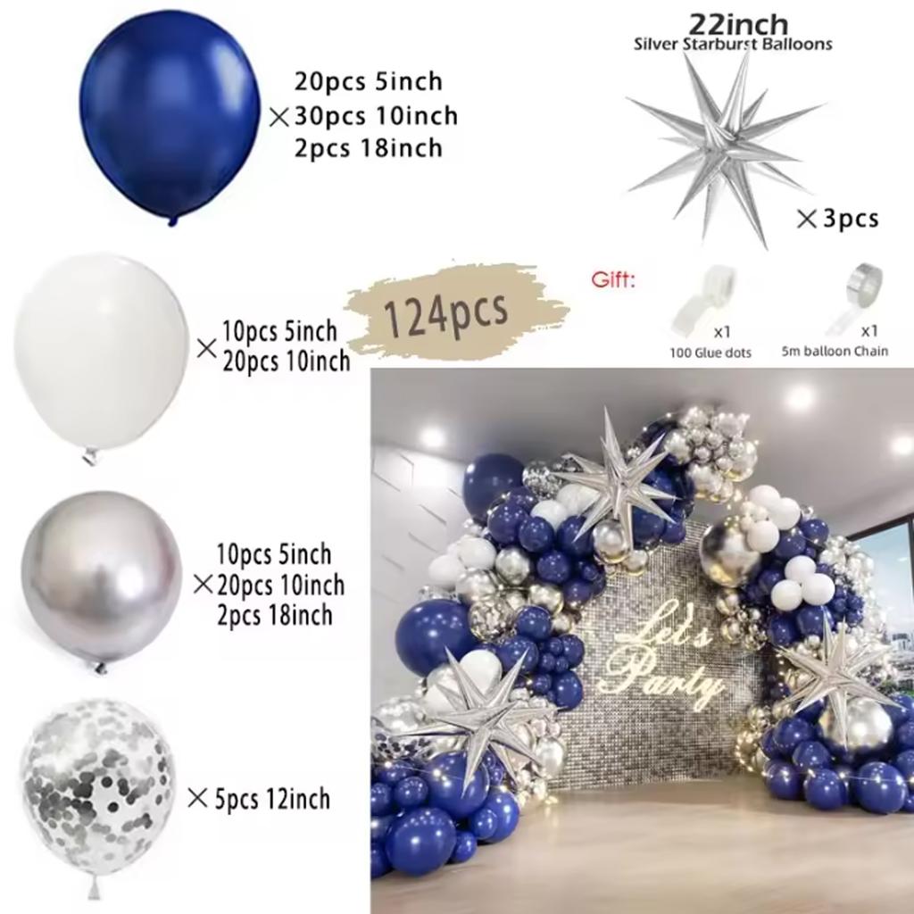121Pcs White and Gold Balloons Garland Arch Kit with Starburst Foil Balloons for Wedding Anniversary Birthday Party Decorations