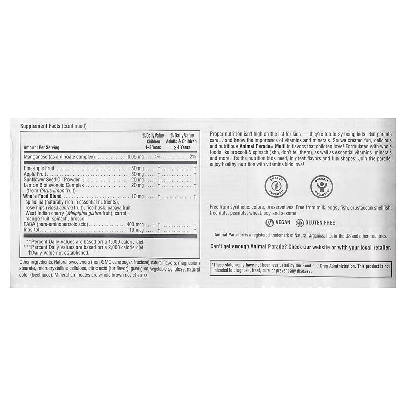 Animal Parade®, Children's Chewable Multivitamin Supplement, Cherry, 180 Animal-Shaped Tablets