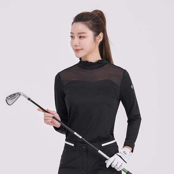 ELLE GOLF Women'S Mesh Color Block Turtleneck T-Shirt_6H45408