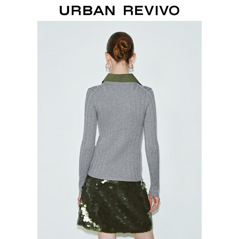 UR 2025 Spring Women's Contrast Faux Two-Piece Knit Cardigan