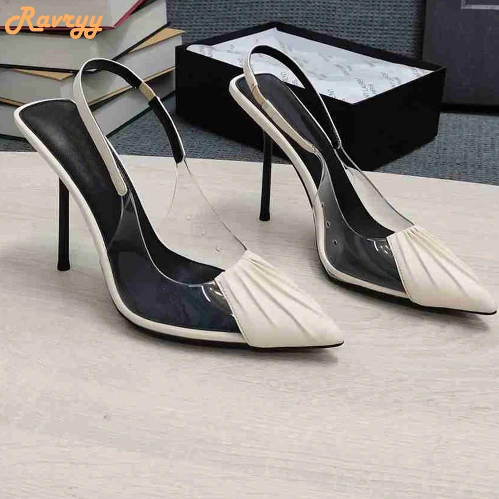 Patent Leather Pleated Stiletto High Heels Pvc Cover Pointed Toe Sandals Women Sexy Back Strap Sandals Black/red/nude