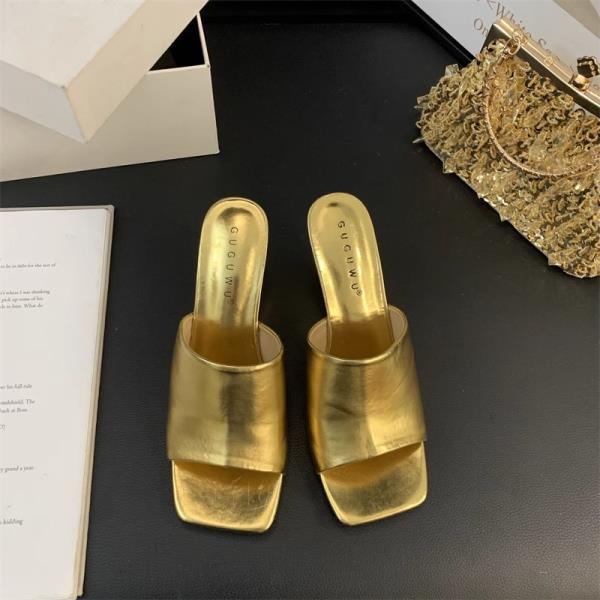 Fashion Slippers Women Summer Shoes Slides Heeled Mules Fashion Square Toe Platform Pantofle High Luxury Soft 2025 Concise Pumps