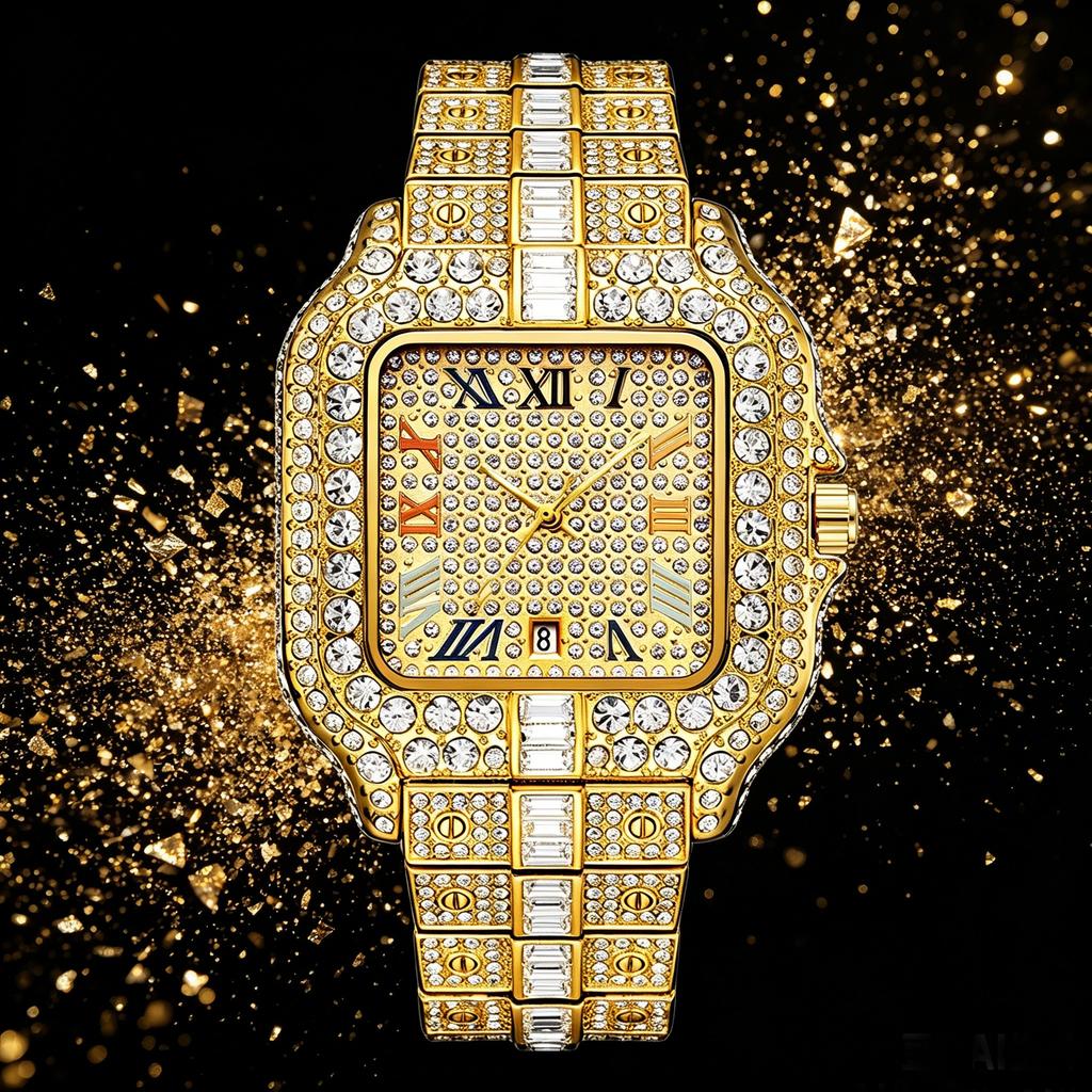 Women's watch, elegant square design, set with zirconia, quartz movement, with calendar function, elegant and fashionable. Ideal