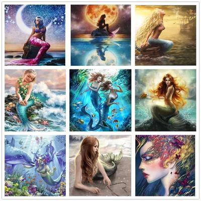 Full Round Drill 5D Diamond Mermaid Embroidery Pictures Of Rhinestones Roses Mosaic Sunflower Diamond Painting Wall Decor