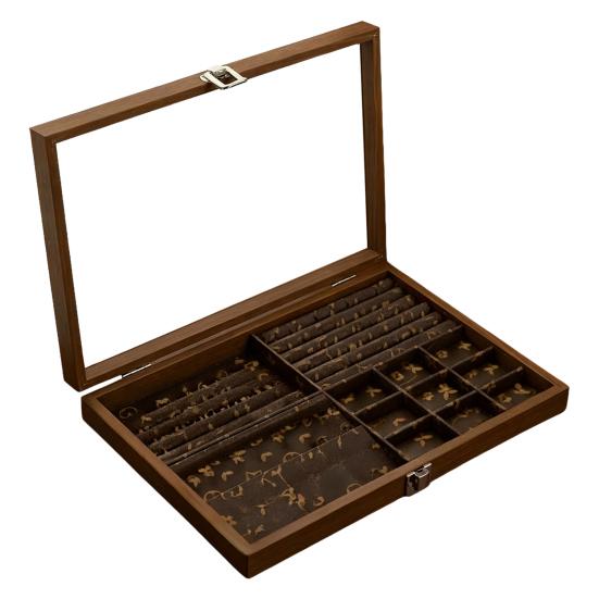 Ring-Aufbewahrungsbox, Langlebiges Holz mit unterteiltem Design, Weiches Samt-Innenfutter, Mehrgitter-Schmuckorganizer, für Ringe Armbänder Ohrringe