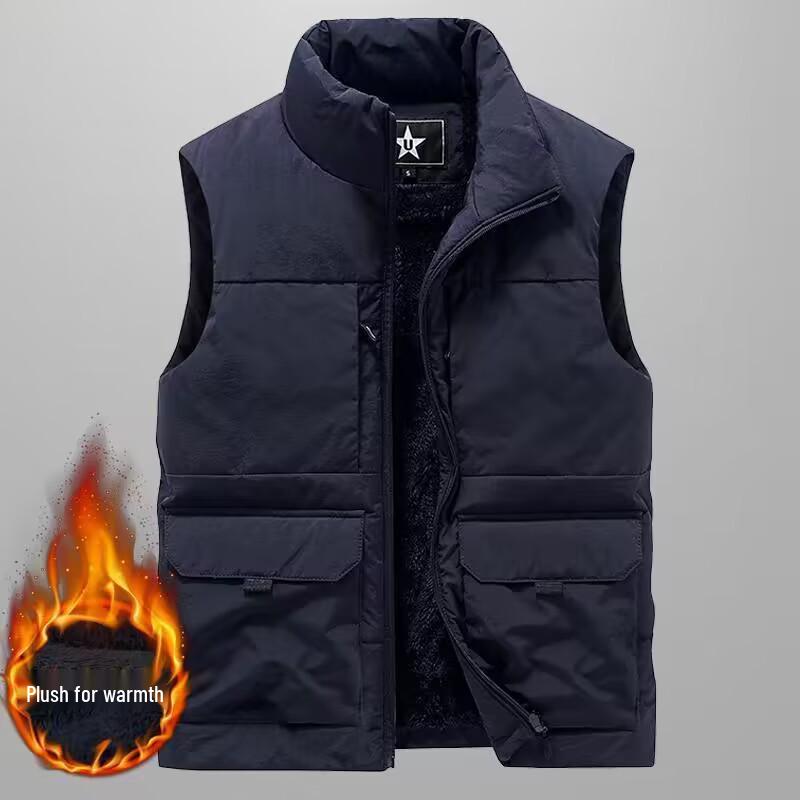 

Men s Fleece-Lined Warm Outdoor Work Vest - Thickened, Multi-Pocket, Sleeveless Waistcoat for Autumn & Winter 3X-Large темно-синий