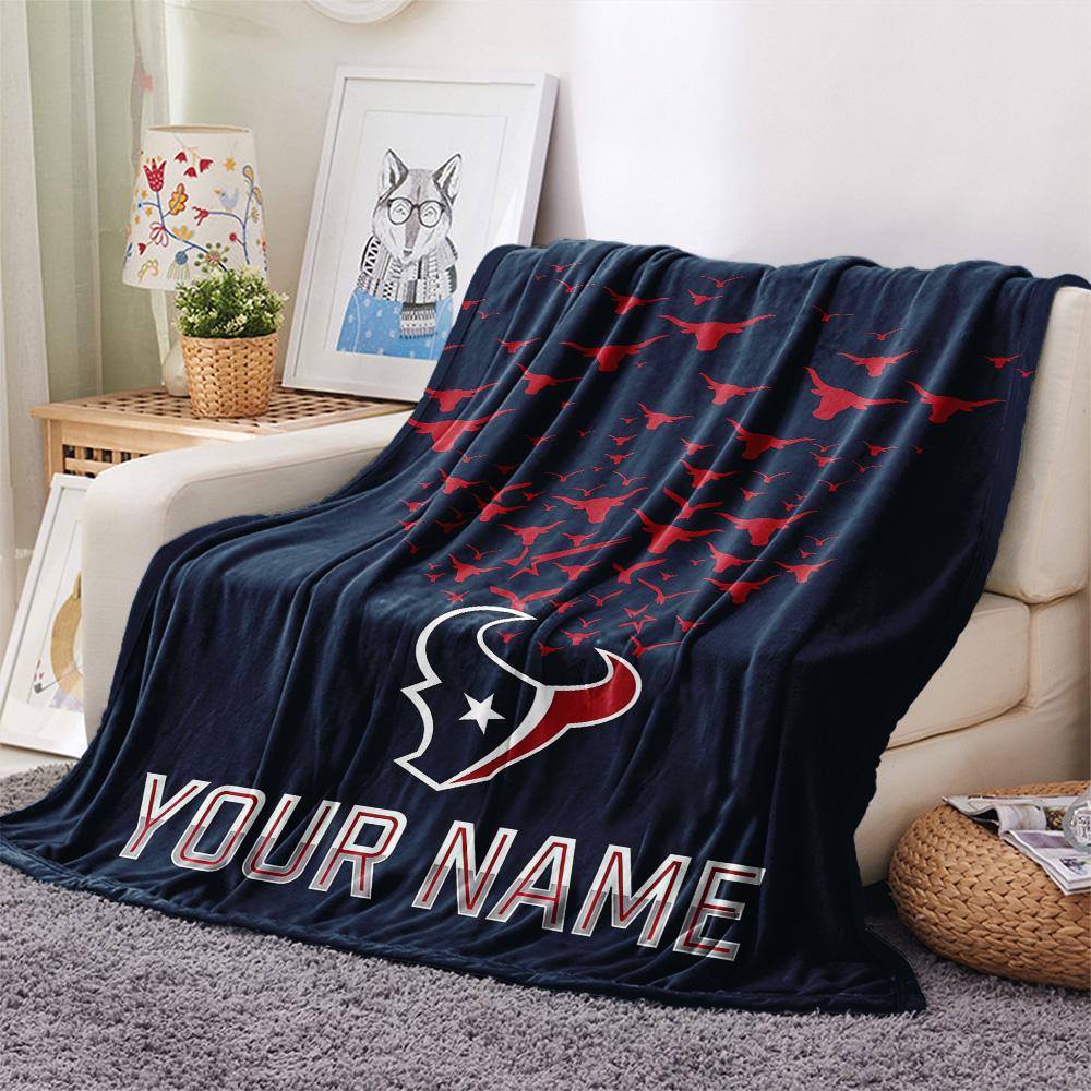 Custom Name Houston Texans Flannel Blanket, High quality Comfortable for All Seasons, Home Decor, Warmth and Comfort