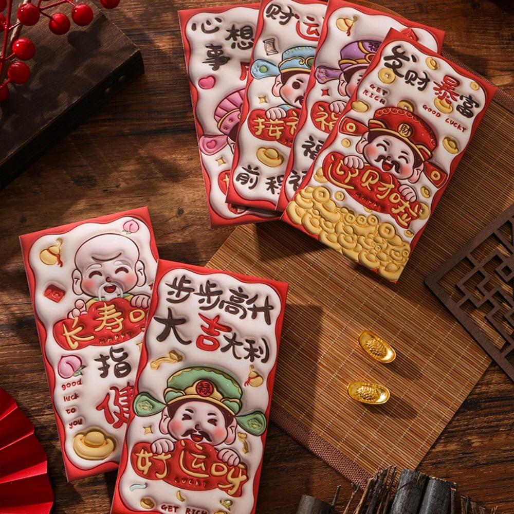 6 Stück Chinesisches Neujahr Roter Umschlag Segen Beste Wünsche Schlangenmuster Geldumschlag Geldbörsen Frühlingsfest