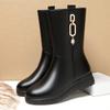 Winter Women Comfort Soft Leather Boots Flat Solid Middle Boots Warm Snow Boots Fashion Non-slip Warm Thick-soled Boots