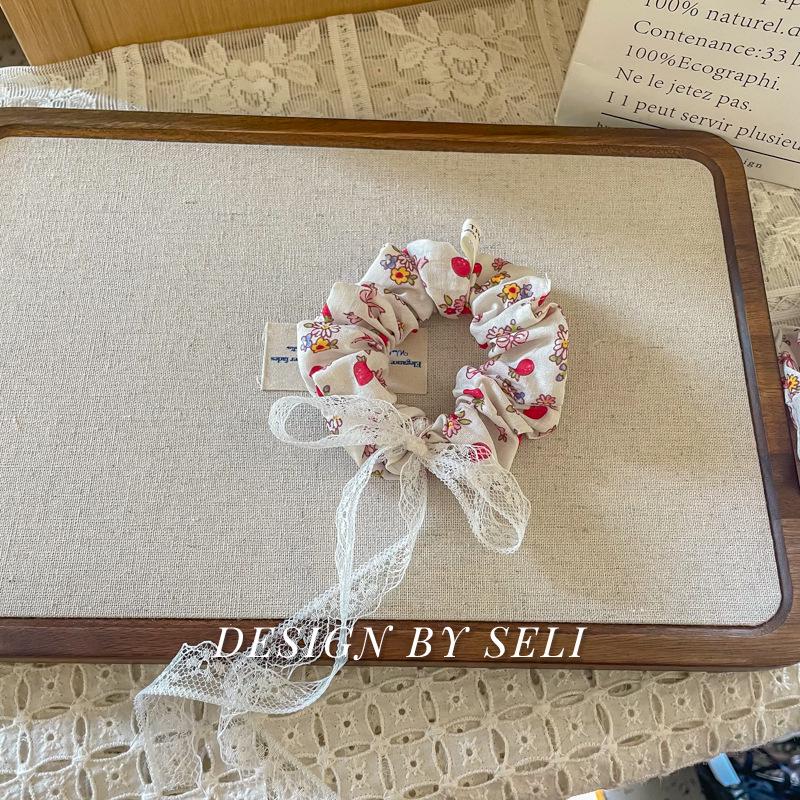 French Royal Lace Handmade Strawberry Pudding Hair Tie & Scarf Set