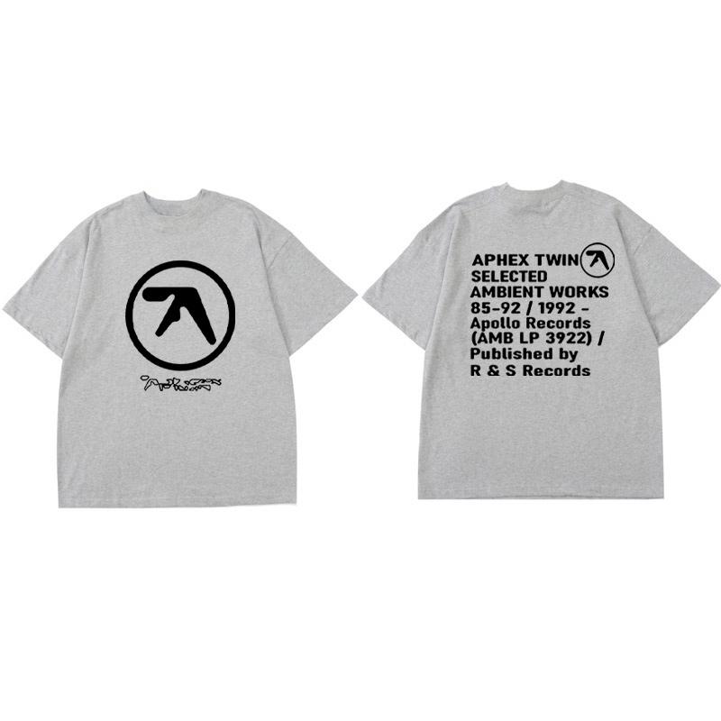Men T-Shirt Aphex Black Print Cotton Graphic Oversized Korean Fashion Short Sleeve Tops Tees Y2k Streetwear Clothing