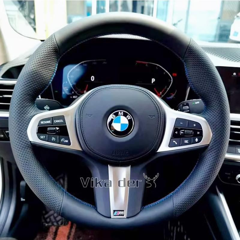For BMW M Sport G30 G31 G32 G20 G21 G14 G16 X3 G05 X4 G02 X5 DIY Genuine Leather Car Interior Non-slip Car Steering Wheel Cover