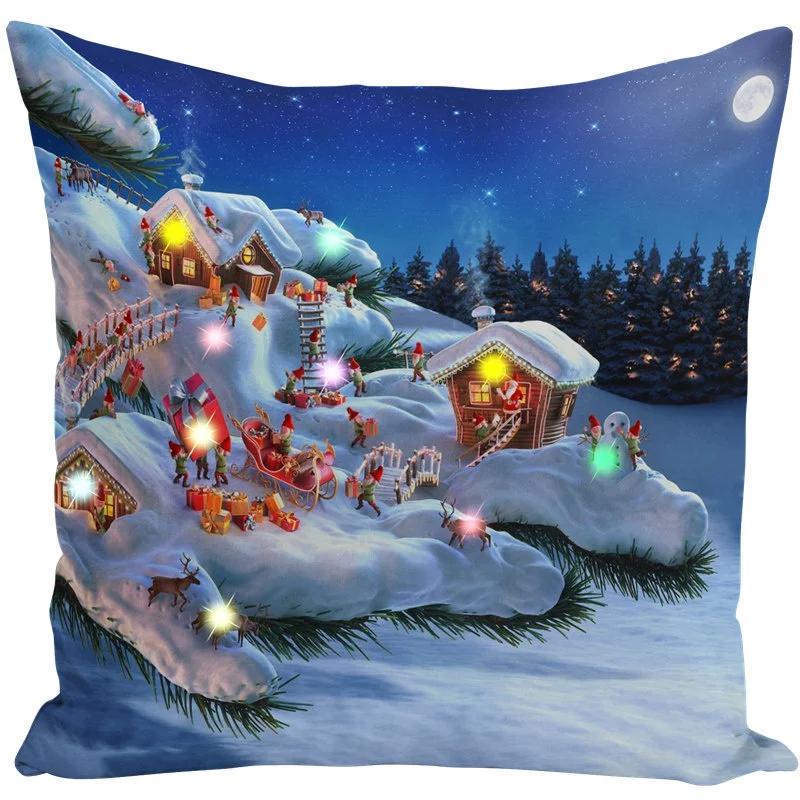 Led Christmas Pillowcase Cartoon Plant Creative Printing Luminous Cushion Cover Home Sofa Table Chair Decoration Pillow Cases