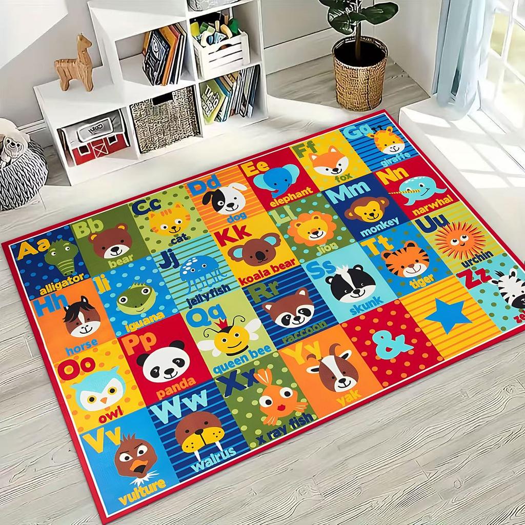 ABC Animal Alphabet Cartoon Early Educatio Children Crawling Playroom Rug for Bedroom Living Room Sofa Doormat Decor,Non-slip
