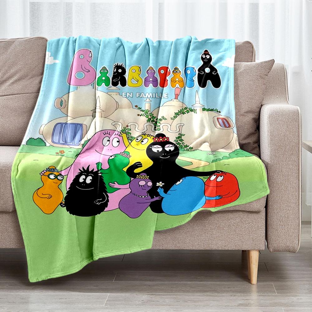 Barbapapa Theme Printed Blanket - Perfect for Couch, Bed, Travel & Outdoor Use | Machine Washable, Cozy & Durable.